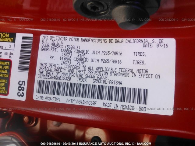 3TMDZ5BN4GM012320 - 2016 TOYOTA TACOMA DBL CAB/SR5/TRD SPORT/OR ORANGE photo 9