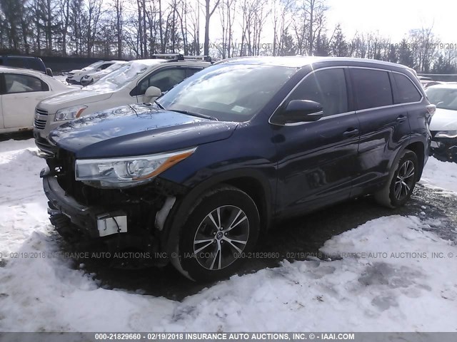 5TDJKRFH0GS311953 - 2016 TOYOTA HIGHLANDER XLE მუქი ლურჯი ფოტო 2