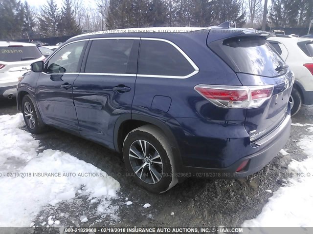 5TDJKRFH0GS311953 - 2016 TOYOTA HIGHLANDER XLE მუქი ლურჯი ფოტო 3