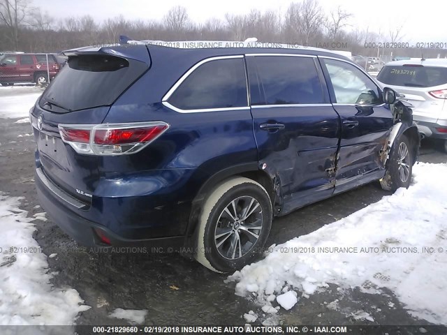 5TDJKRFH0GS311953 - 2016 TOYOTA HIGHLANDER XLE მუქი ლურჯი ფოტო 4