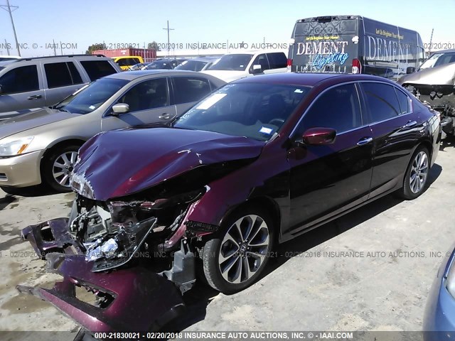 1HGCR2F58EA287494 - 2014 HONDA ACCORD SPORT MAROON photo 2