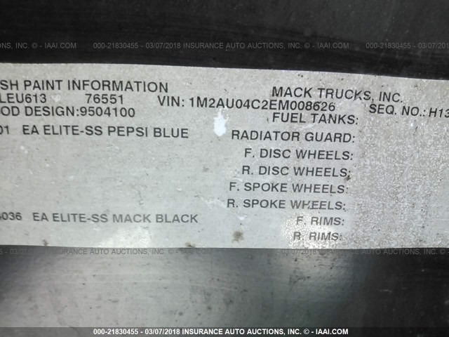 1M2AU04C2EM008626 - 2014 MACK LEU613 LEU600 BLUE photo 10