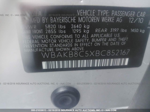 WBAKB8C5XBC852167 - 2011 BMW 750 LI SILVER photo 9