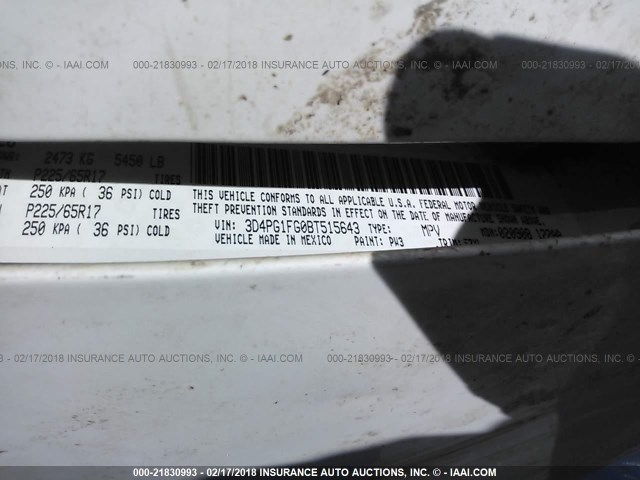 3D4PG1FG0BT515643 - 2011 DODGE JOURNEY MAINSTREET WHITE photo 9