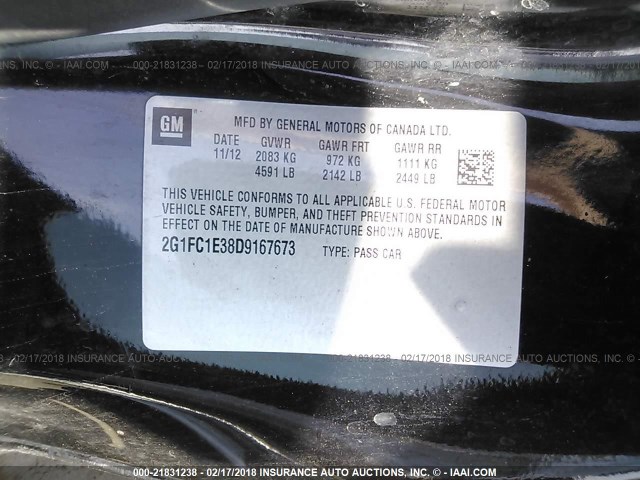 2G1FC1E38D9167673 - 2013 CHEVROLET CAMARO LT BLACK photo 9