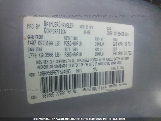 1A8HX58P67F504095 - 2007 CHRYSLER ASPEN LIMITED ვერცხლისფერი ფოტო 9