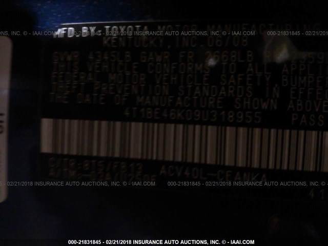 4T1BE46K09U318955 - 2009 TOYOTA CAMRY SE/LE/XLE Көк фото 9