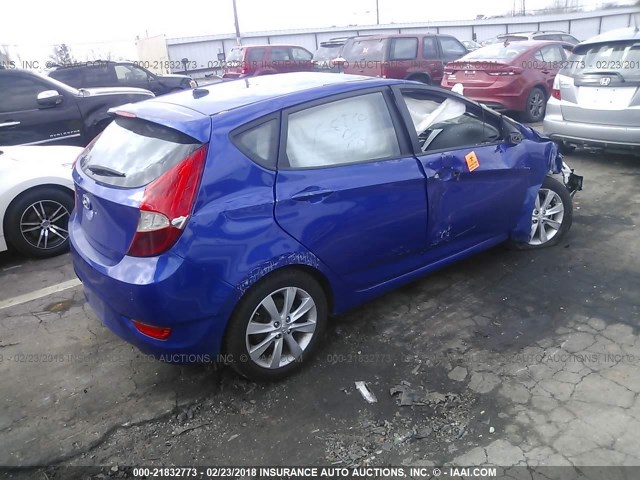 KMHCU5AE8EU146523 - 2014 HYUNDAI ACCENT GLS/SE BLUE photo 4