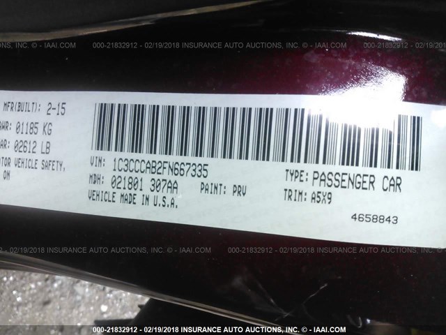 1C3CCCAB2FN667335 - 2015 CHRYSLER 200 LIMITED MAROON photo 9