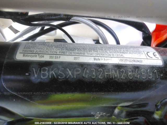 VBKSXP432HM284591 - 2017 KTM 350SX-F  ORANGE photo 10