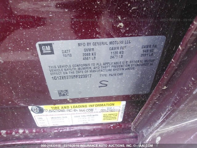 1G1ZE5E79BF223917 - 2011 CHEVROLET MALIBU LTZ 红色 照片 9