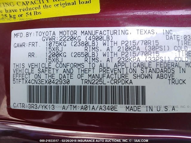 5TFTX4CN3EX042930 - 2014 TOYOTA TACOMA ACCESS CAB RED photo 9