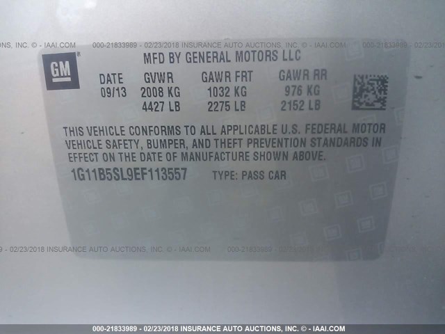 1G11B5SL9EF113557 - 2014 CHEVROLET MALIBU LS ვერცხლისფერი ფოტო 9