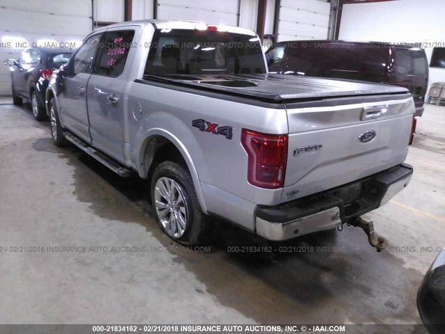 1FTEW1EG9FFB12740 - 2015 FORD F150 SUPERCREW SILVER photo 3