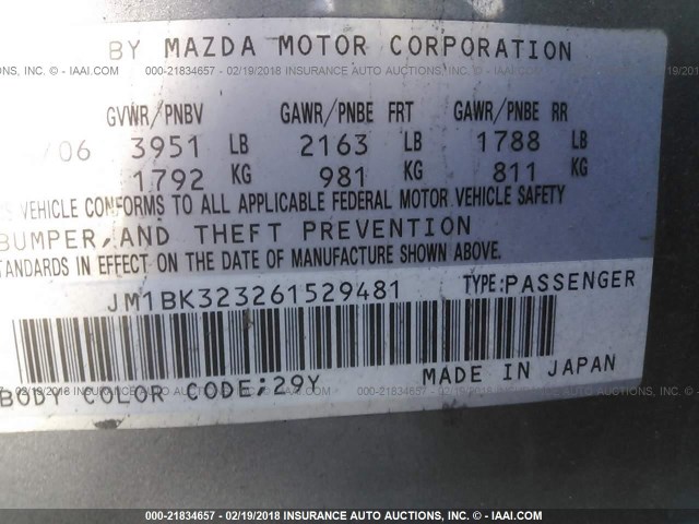 JM1BK323261529481 - 2006 MAZDA 3 S GREEN photo 9