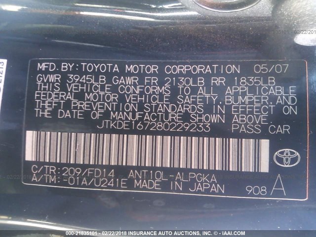 JTKDE167280229233 - 2008 TOYOTA SCION TC 黑色 照片 9