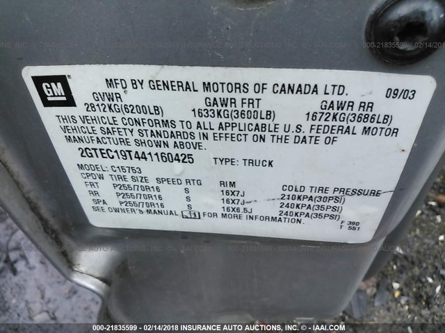 2GTEC19T441160425 - 2004 GMC NEW SIERRA C1500 TAN photo 9