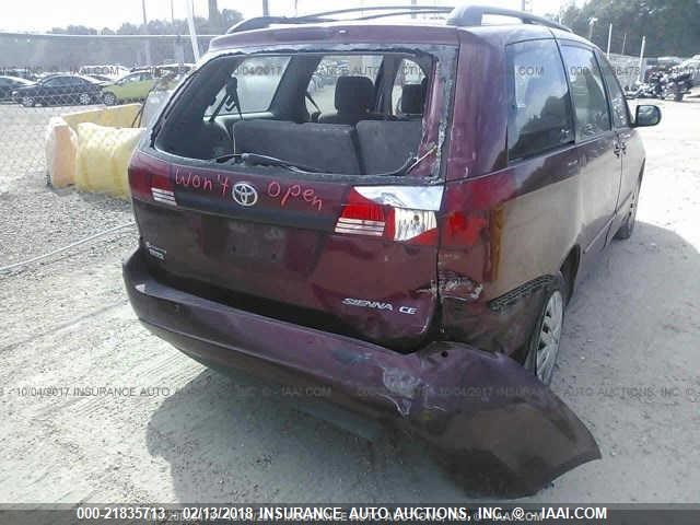 5TDZA23C45S379711 - 2005 TOYOTA SIENNA CE/LE BURGUNDY photo 6