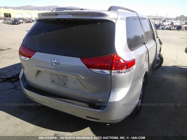 5TDKK3DC0BS108949 - 2011 TOYOTA SIENNA LE SILVER photo 4