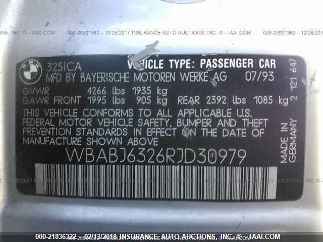 WBABJ6326RJD30979 - 1994 BMW 325 IC AUTOMATIC SILVER photo 9