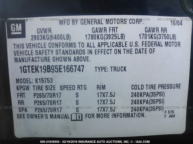 1GTEK19B95E166747 - 2005 GMC NEW SIERRA K1500 Navy photo 9