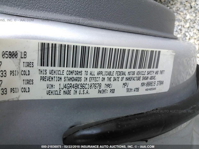 1J4GR48K96C107678 - 2006 JEEP GRAND CHEROKEE LAREDO/COLUMBIA/FREEDOM 银色 照片 9