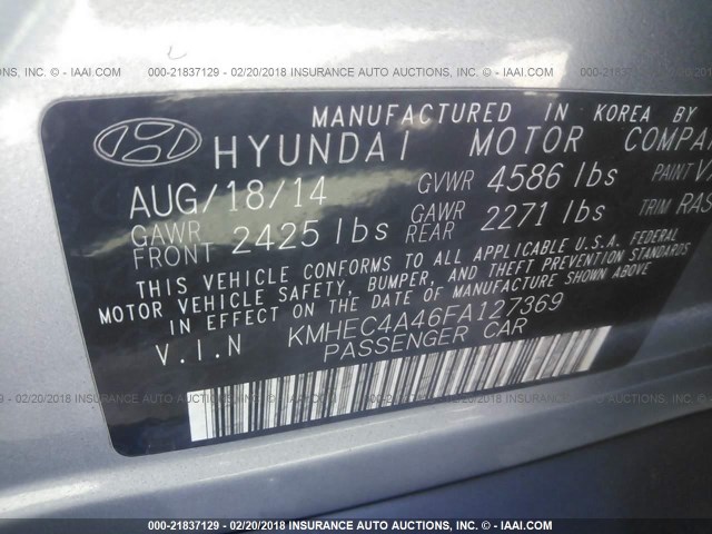 KMHEC4A46FA127369 - 2015 HYUNDAI SONATA HYBRID/LIMITED SILVER photo 9