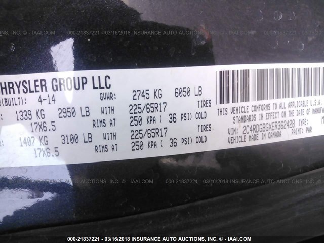 2C4RDGBGXER362428 - 2014 DODGE GRAND CARAVAN SE GRAY photo 9