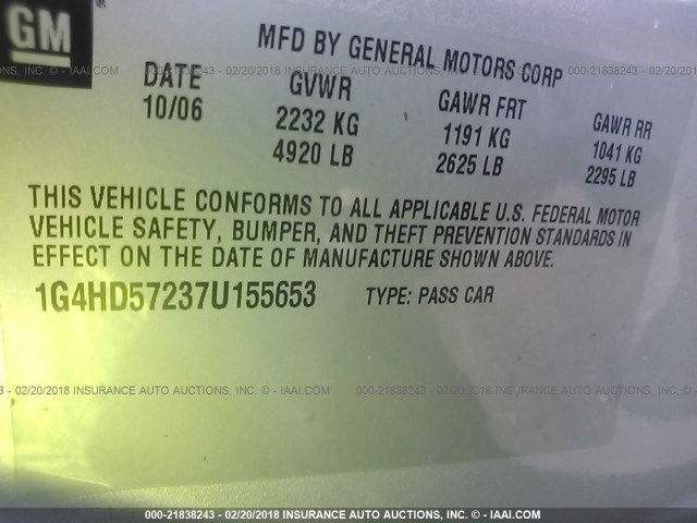 1G4HD57237U155653 - 2007 BUICK LUCERNE CXL SILVER photo 9