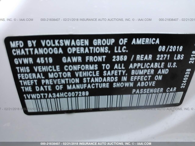 1VWDT7A34HC007289 - 2017 VOLKSWAGEN PASSAT R-LINE Ağ foto 9