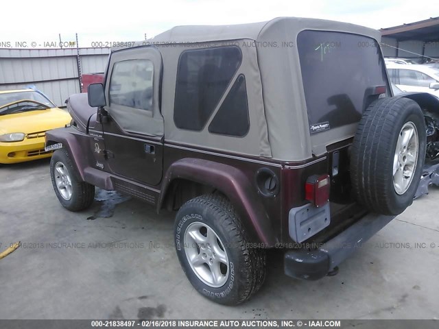 1J4FA59S51P312844 - 2001 JEEP WRANGLER / TJ SAHARA MAROON photo 3