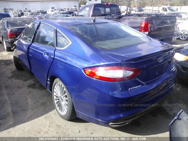 3FA6P0K9XDR376380 - 2013 FORD FUSION TITANIUM BLUE photo 3