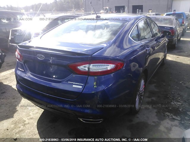 3FA6P0K9XDR376380 - 2013 FORD FUSION TITANIUM BLUE photo 4