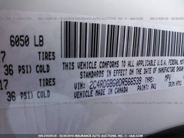 2C4RDGBG0DR566539 - 2013 DODGE GRAND CARAVAN SE WHITE photo 9