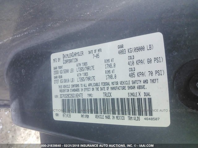 3D7KS28C26G102472 - 2006 DODGE RAM 2500 ST/SLT/LARAMIE ნაცრისფერი ფოტო 9