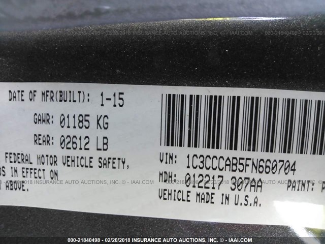 1C3CCCAB5FN660704 - 2015 CHRYSLER 200 LIMITED GRAY photo 9