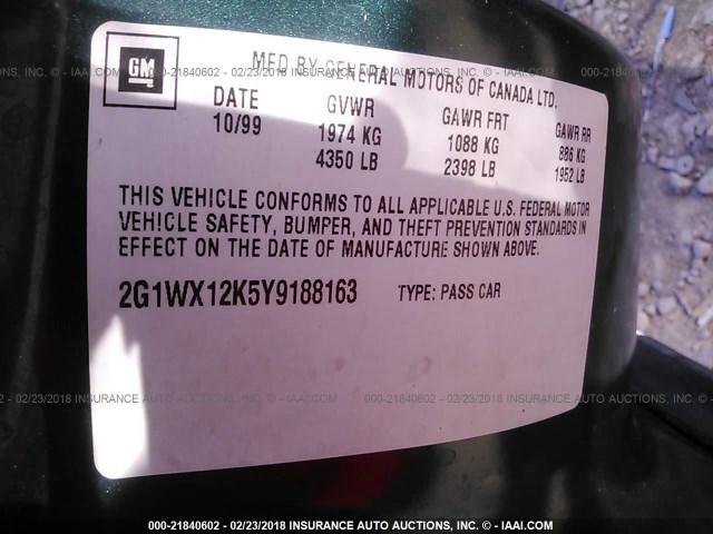 2G1WX12K5Y9188163 - 2000 CHEVROLET MONTE CARLO SS მწვანე ფოტო 9