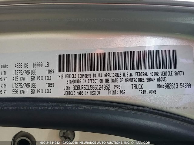 3C6UR5CL5GG124952 - 2016 RAM 2500 ST SILVER photo 9