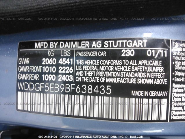 WDDGF5EB9BF638435 - 2011 MERCEDES-BENZ C 300 BLUE photo 9