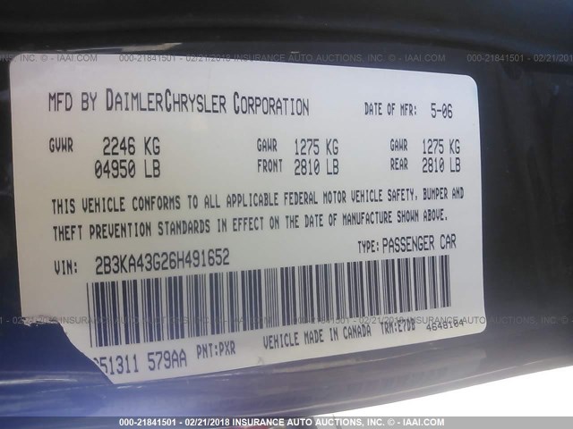 2B3KA43G26H491652 - 2006 DODGE CHARGER SE/SXT BLACK photo 9