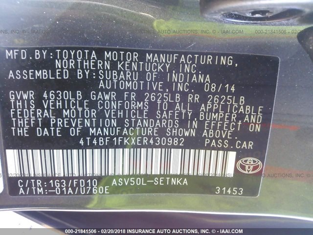4T4BF1FKXER430982 - 2014 TOYOTA CAMRY L/SE/LE/XLE 灰色 照片 9