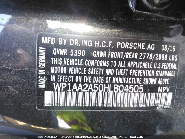 WP1AA2A50HLB04505 - 2017 PORSCHE MACAN GRAY photo 9