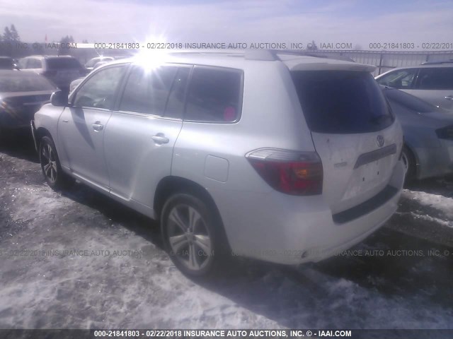 JTEES43A782087063 - 2008 TOYOTA HIGHLANDER SPORT WHITE photo 3