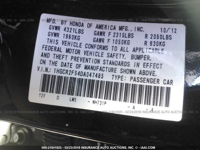 1HGCR2F54DA047485 - 2013 HONDA ACCORD SPORT 黑色 照片 9