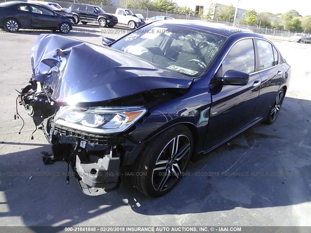 1HGCR2F59GA192266 - 2016 HONDA ACCORD SPORT BLUE photo 2