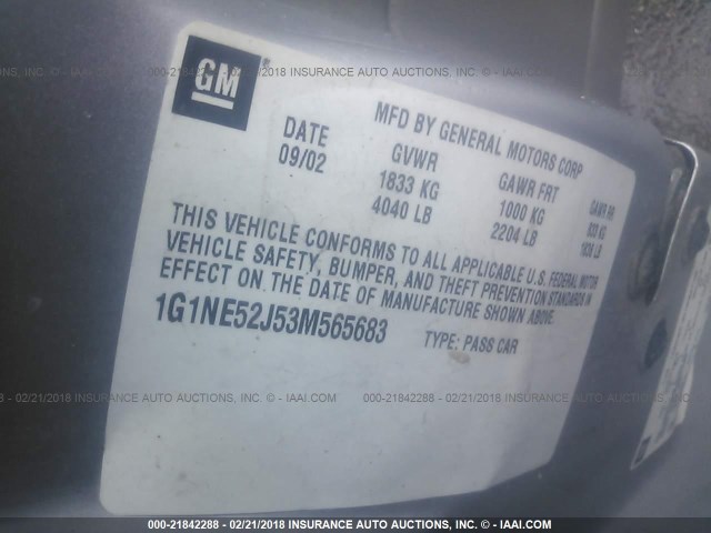 1G1NE52J53M565683 - 2003 CHEVROLET MALIBU LS SILVER photo 9