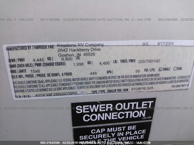 4YDF28F285G910955 - 2005 KEYSTONE OUTBACK Unknown photo 9