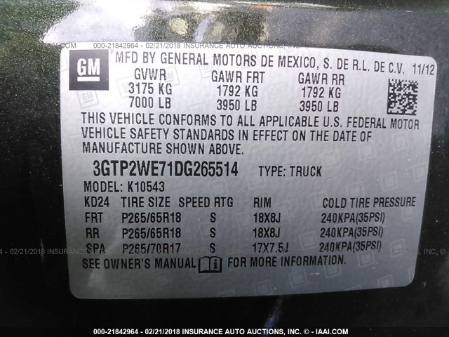 3GTP2WE71DG265514 - 2013 GMC SIERRA K1500 SLT GREEN photo 9