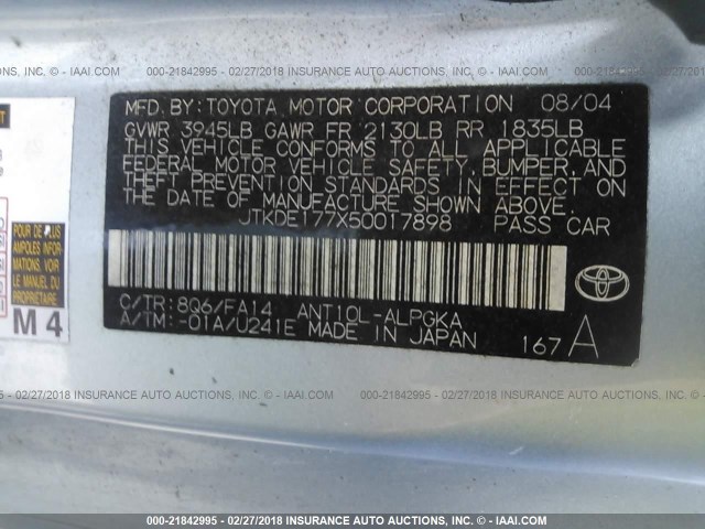 JTKDE177X50017898 - 2005 TOYOTA SCION TC 蓝色 照片 9