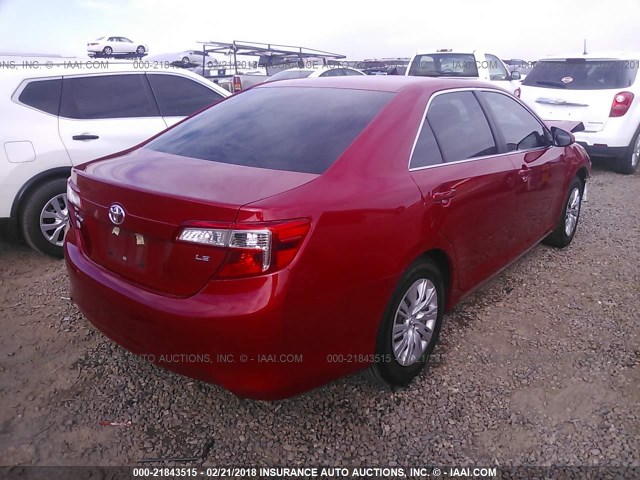 4T4BF1FK1DR331451 - 2013 TOYOTA CAMRY L/SE/LE/XLE RED photo 4